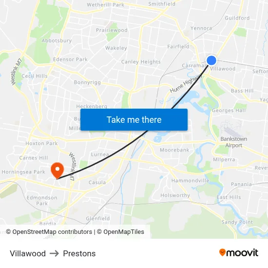 Villawood to Prestons map