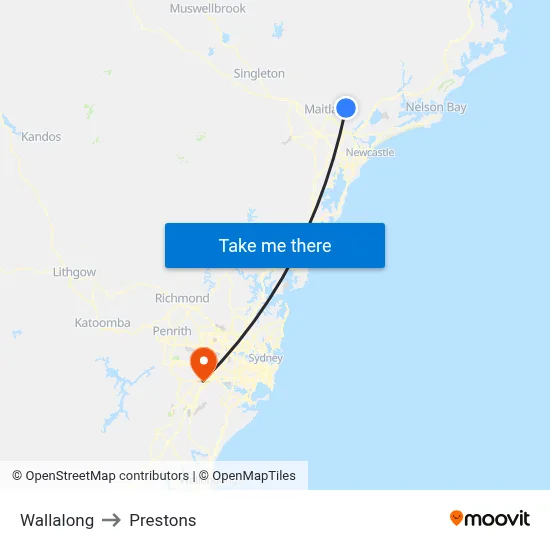 Wallalong to Prestons map