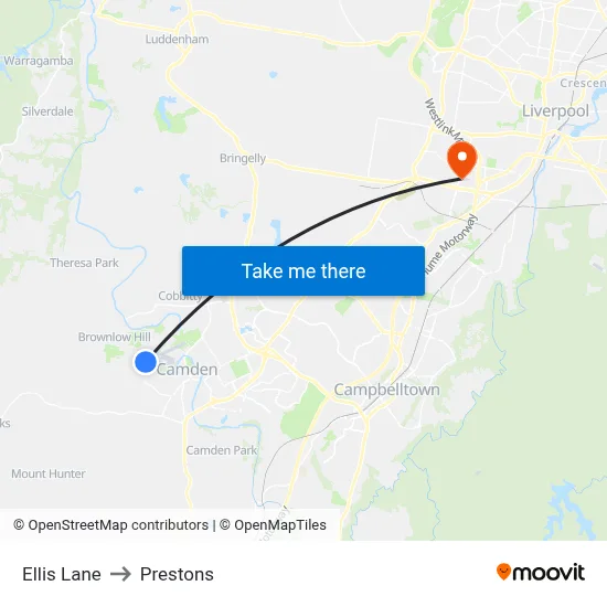 Ellis Lane to Prestons map