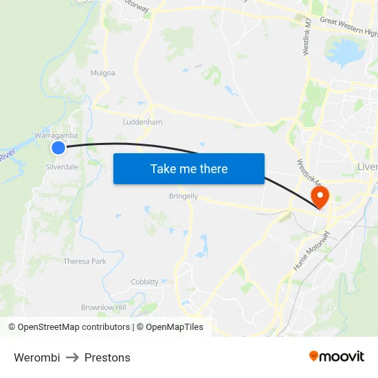 Werombi to Prestons map