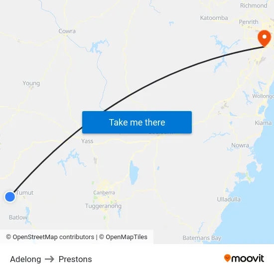 Adelong to Prestons map