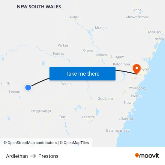 Ardlethan to Prestons map