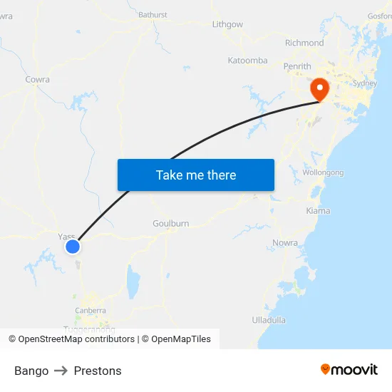 Bango to Prestons map