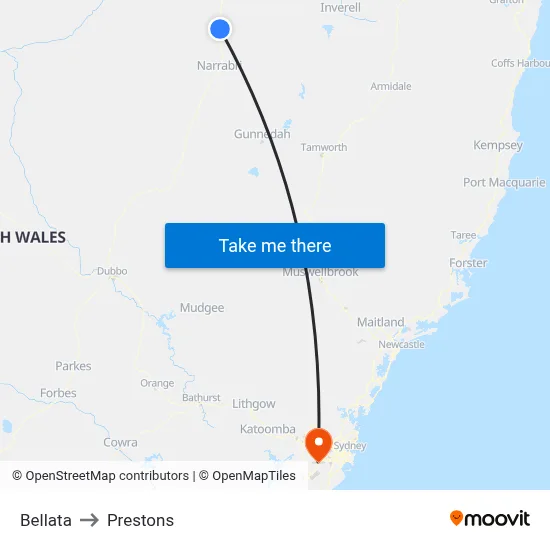 Bellata to Prestons map