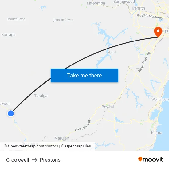 Crookwell to Prestons map