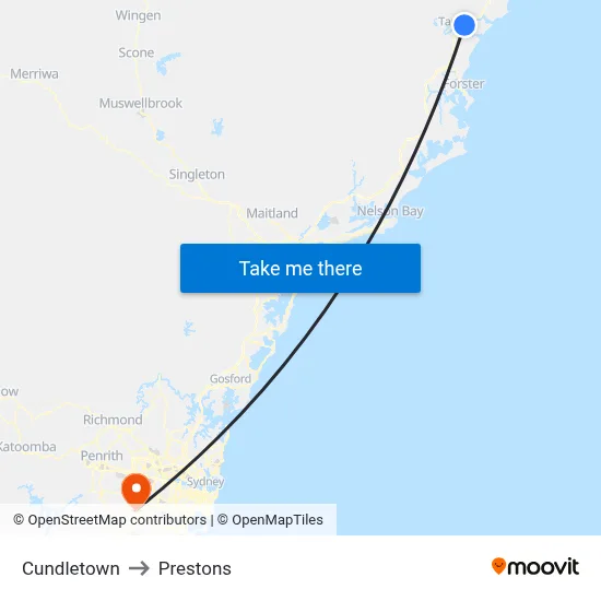 Cundletown to Prestons map