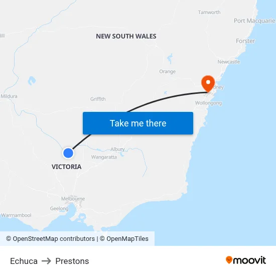 Echuca to Prestons map