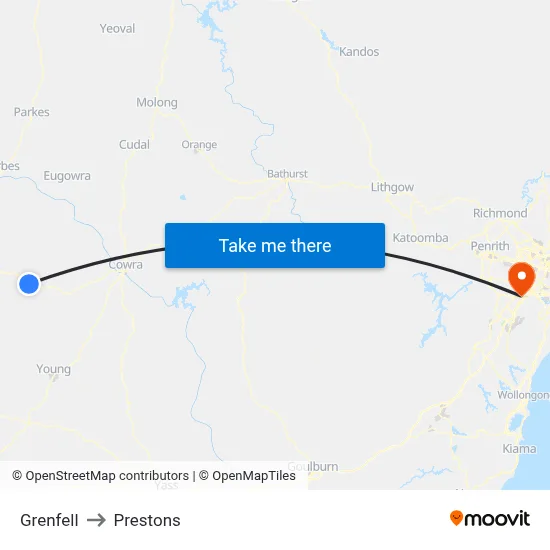 Grenfell to Prestons map