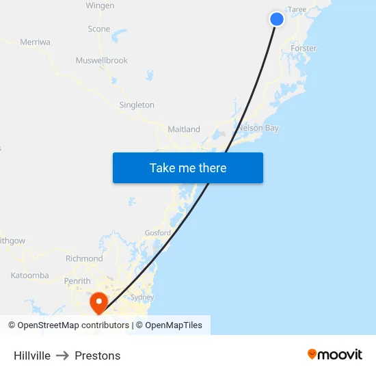 Hillville to Prestons map