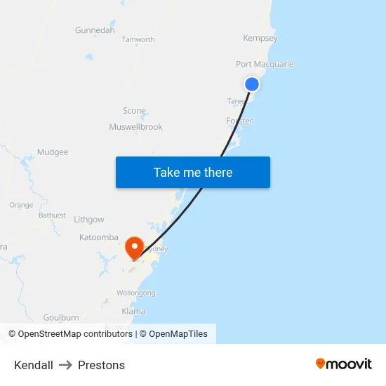 Kendall to Prestons map