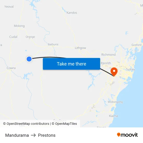 Mandurama to Prestons map