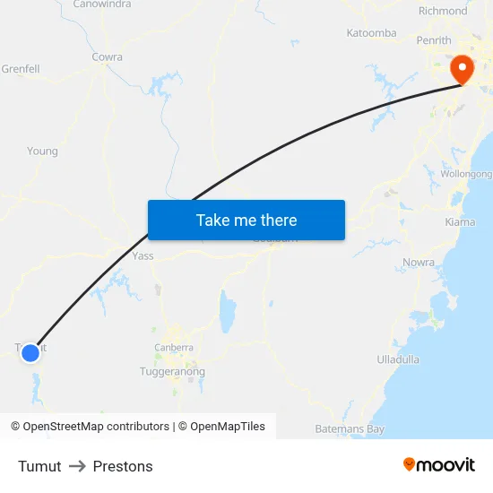 Tumut to Prestons map