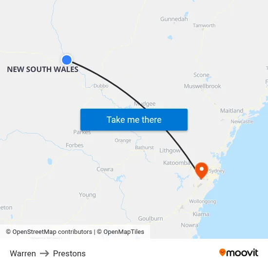 Warren to Prestons map