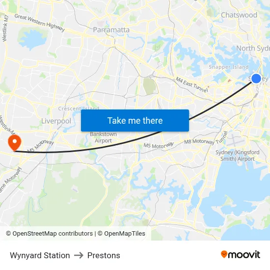 Wynyard Station to Prestons map