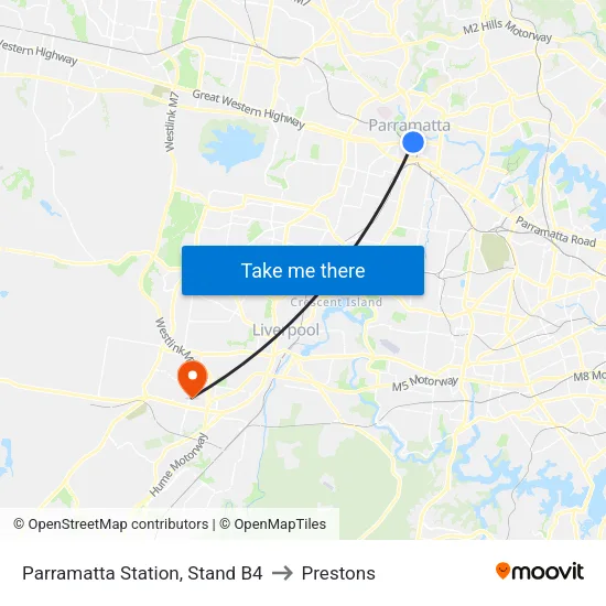 Parramatta Station, Stand B4 to Prestons map
