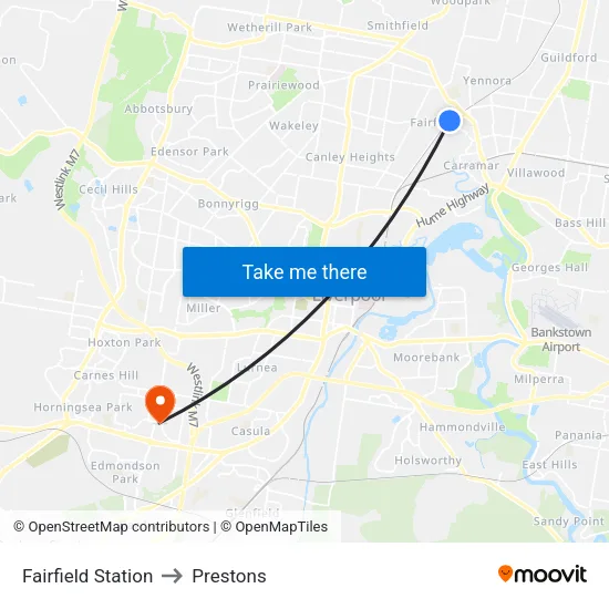 Fairfield Station to Prestons map