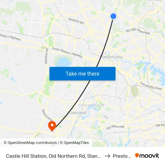 Castle Hill Station, Old Northern Rd, Stand A to Prestons map