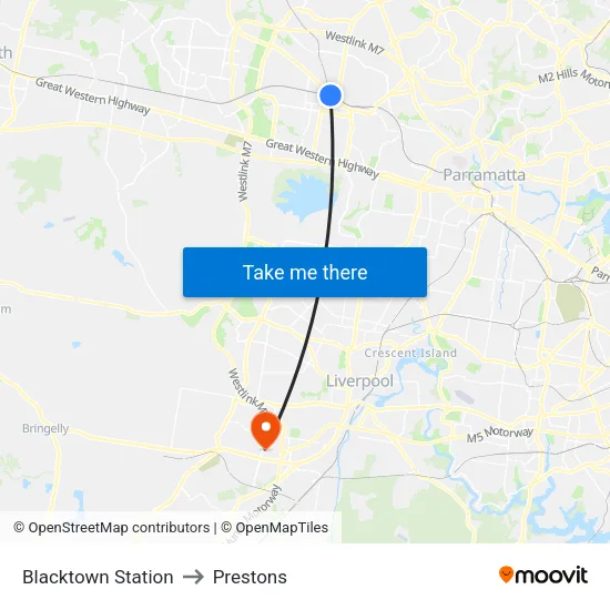 Blacktown Station to Prestons map