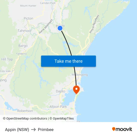 Appin (NSW) to Primbee map