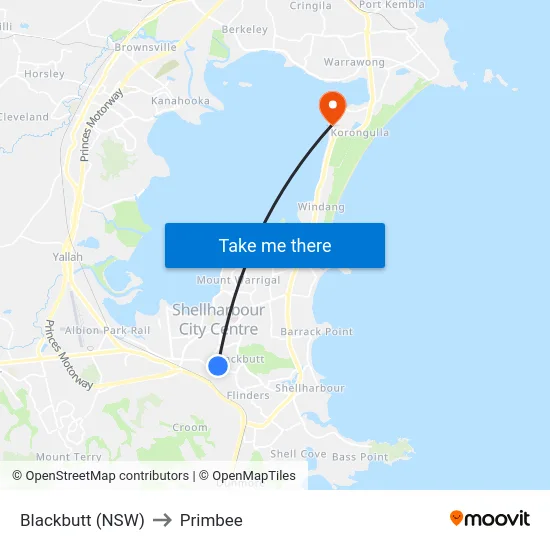 Blackbutt (NSW) to Primbee map