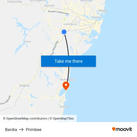 Bardia to Primbee map