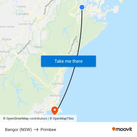 Bangor (NSW) to Primbee map