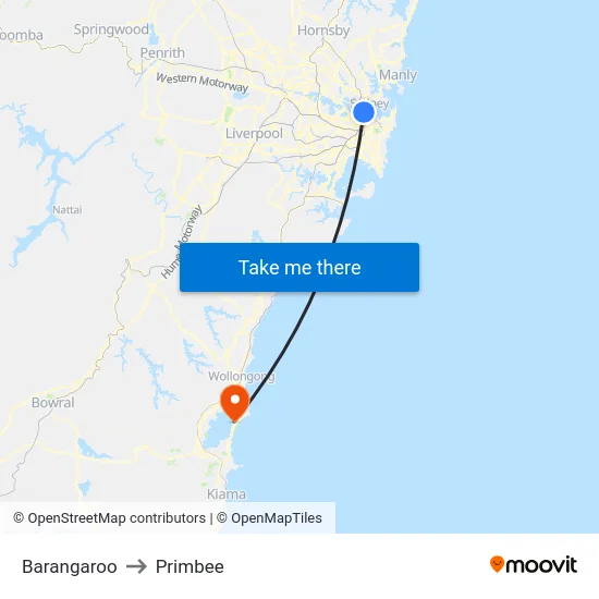 Barangaroo to Primbee map