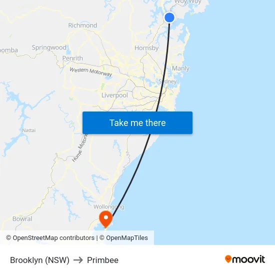 Brooklyn (NSW) to Primbee map