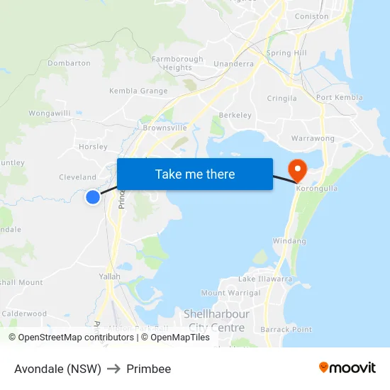 Avondale (NSW) to Primbee map