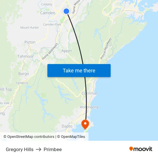 Gregory Hills to Primbee map