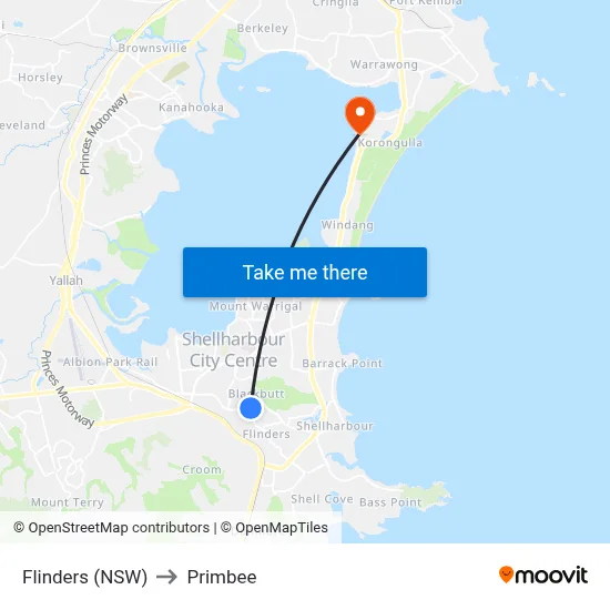 Flinders (NSW) to Primbee map
