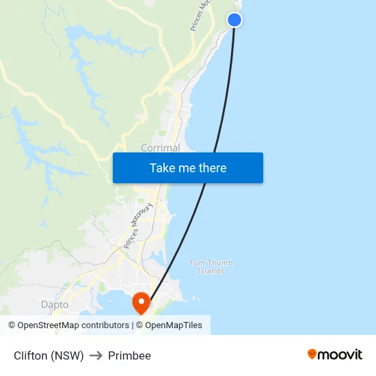 Clifton (NSW) to Primbee map