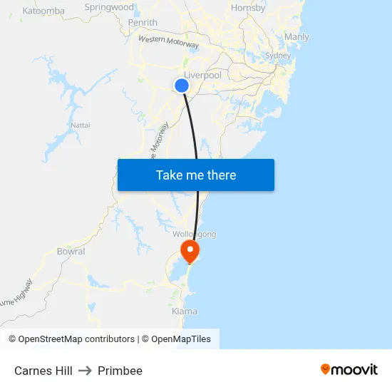 Carnes Hill to Primbee map