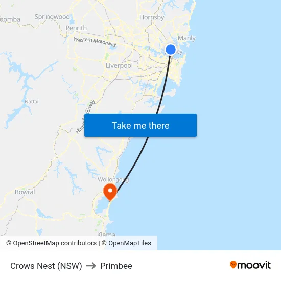 Crows Nest (NSW) to Primbee map