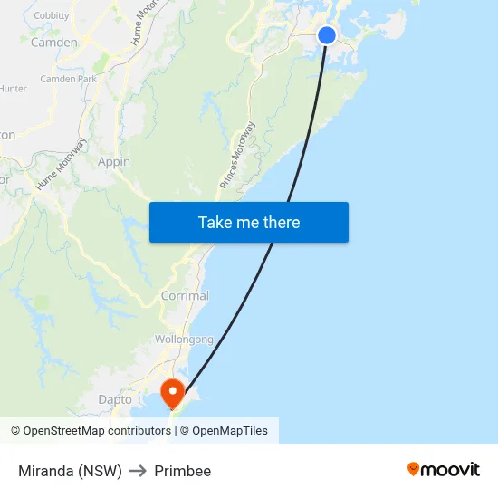Miranda (NSW) to Primbee map