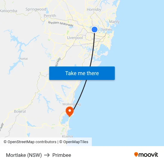 Mortlake (NSW) to Primbee map