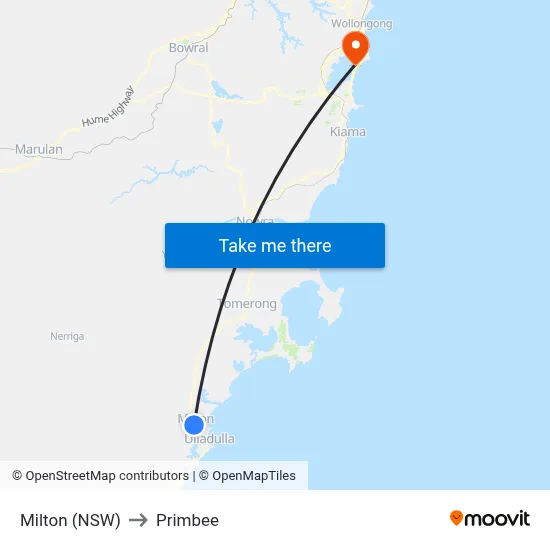 Milton (NSW) to Primbee map