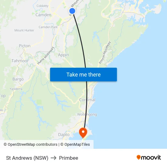 St Andrews (NSW) to Primbee map