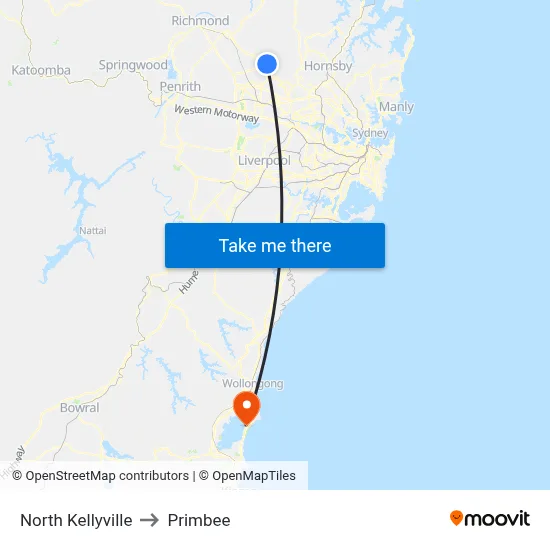North Kellyville to Primbee map