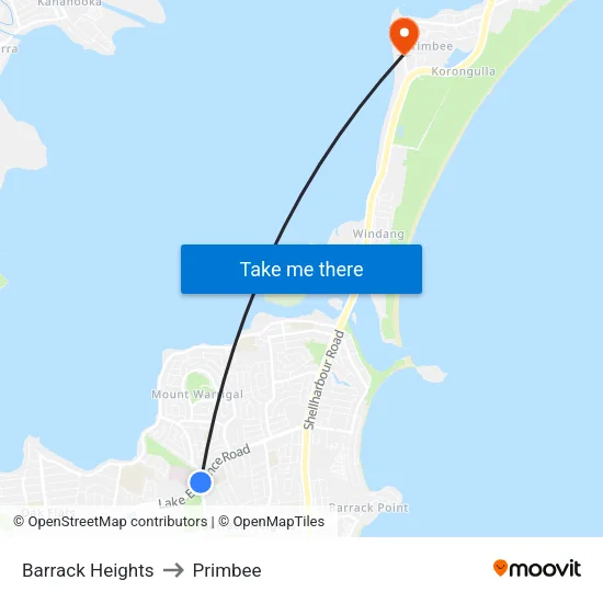 Barrack Heights to Primbee map