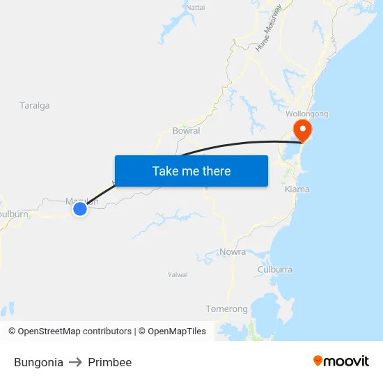 Bungonia to Primbee map