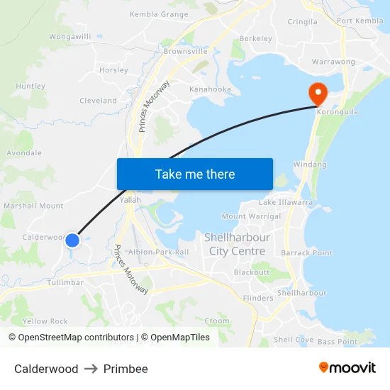 Calderwood to Primbee map