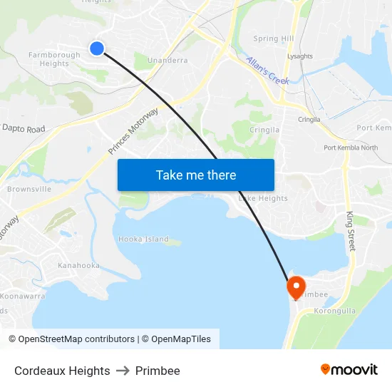 Cordeaux Heights to Primbee map