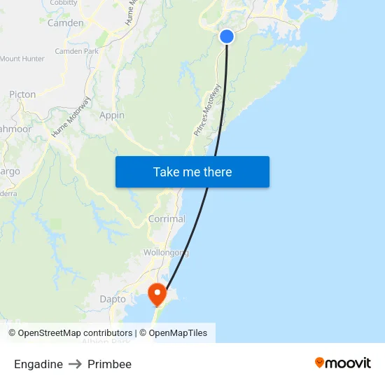 Engadine to Primbee map