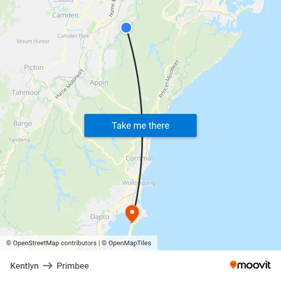 Kentlyn to Primbee map