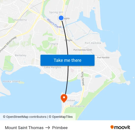 Mount Saint Thomas to Primbee map