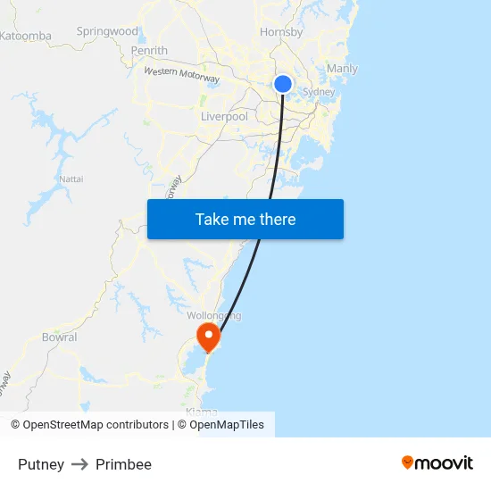 Putney to Primbee map