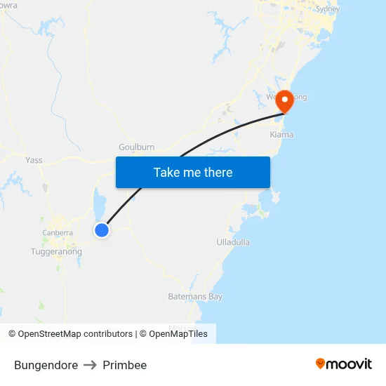 Bungendore to Primbee map