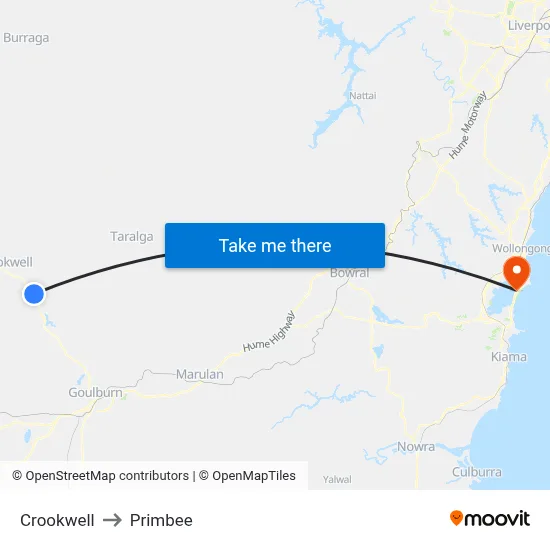 Crookwell to Primbee map