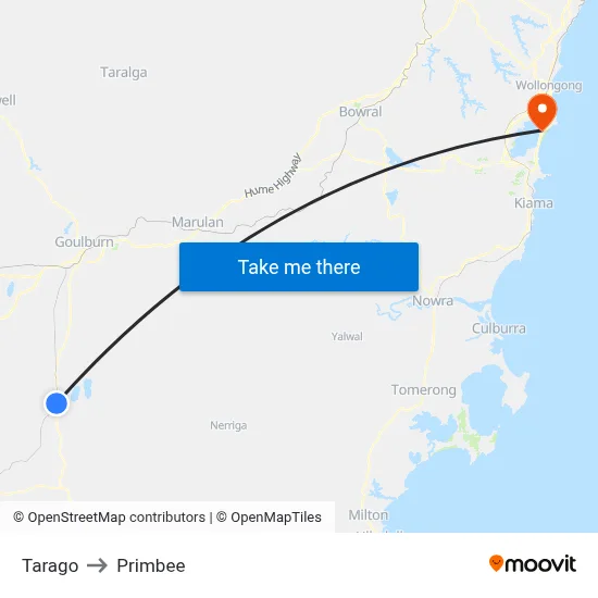 Tarago to Primbee map